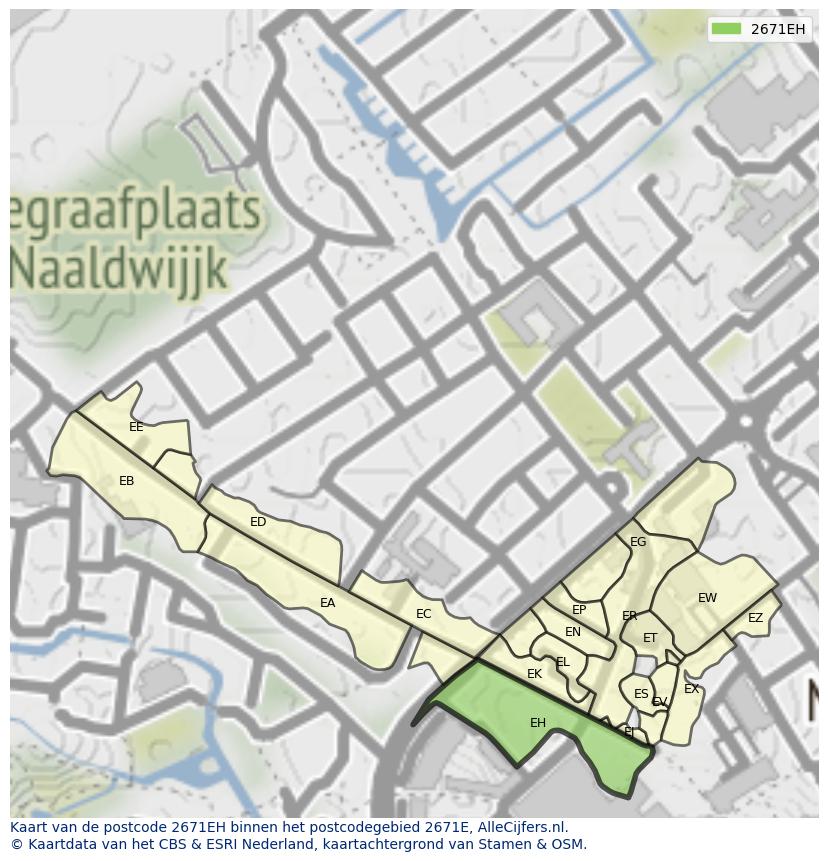 Afbeelding van het postcodegebied 2671 EH op de kaart.