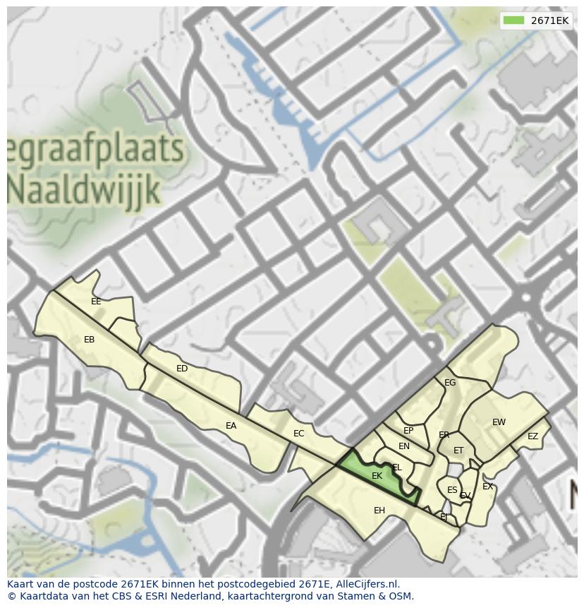 Afbeelding van het postcodegebied 2671 EK op de kaart.