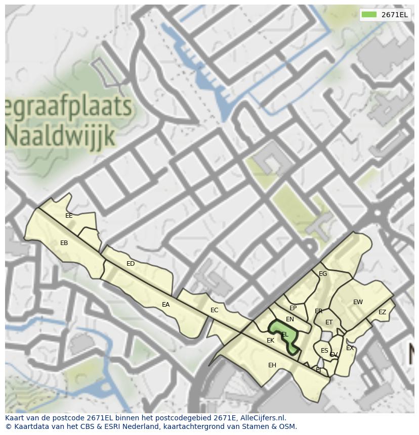 Afbeelding van het postcodegebied 2671 EL op de kaart.