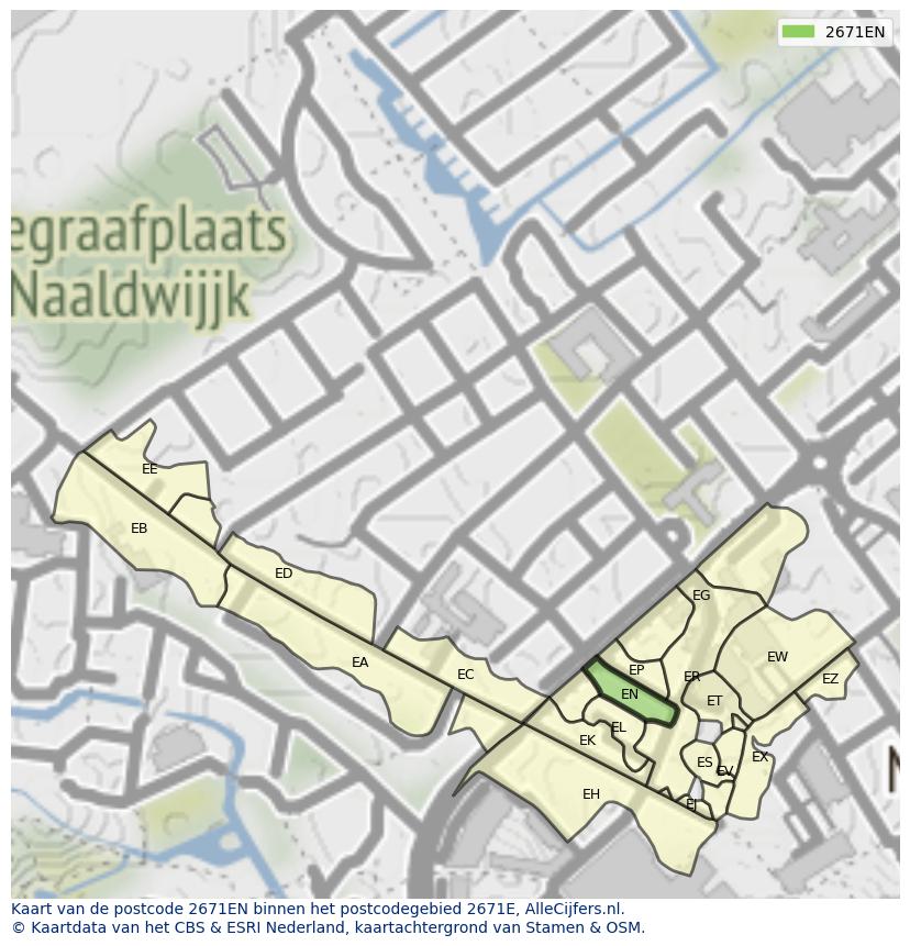 Afbeelding van het postcodegebied 2671 EN op de kaart.