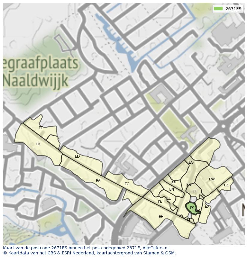 Afbeelding van het postcodegebied 2671 ES op de kaart.