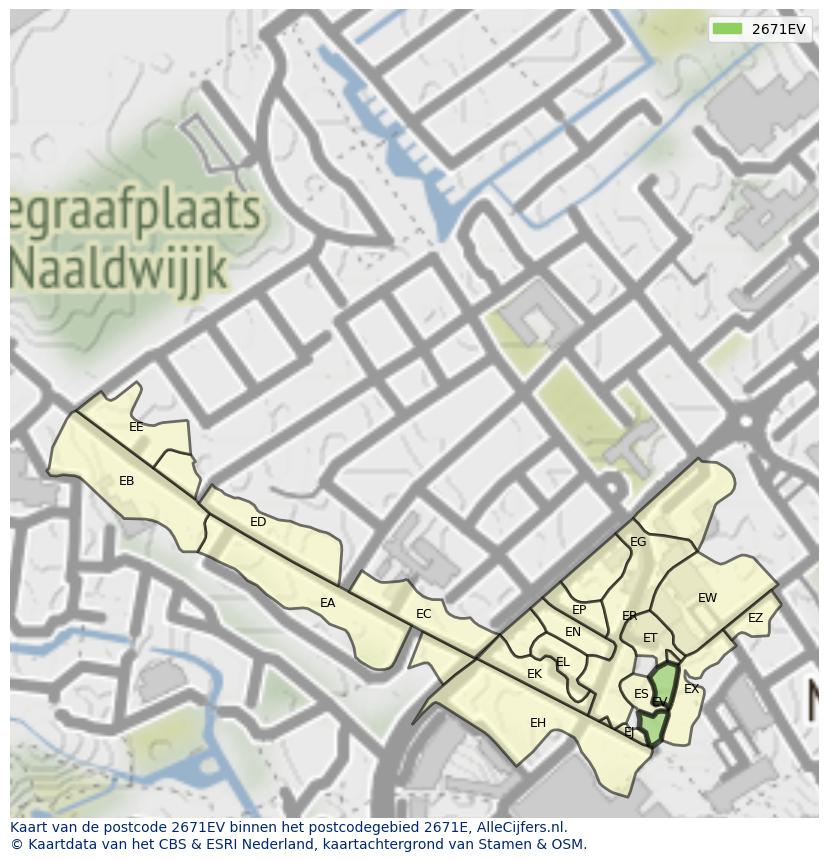 Afbeelding van het postcodegebied 2671 EV op de kaart.