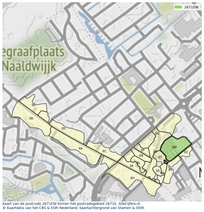 Afbeelding van het postcodegebied 2671 EW op de kaart.