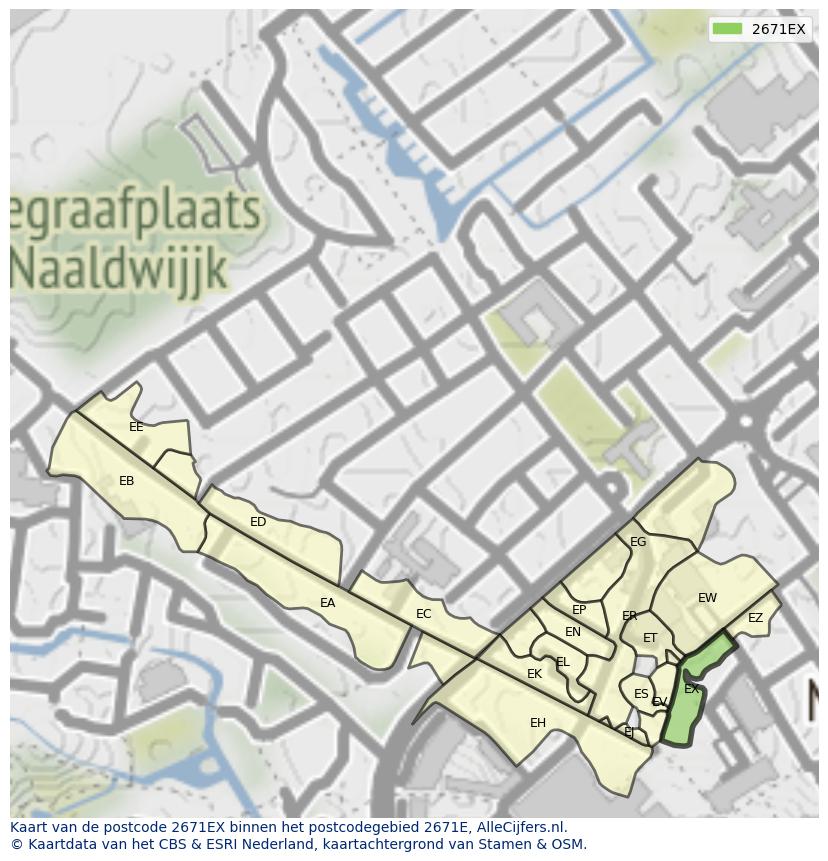Afbeelding van het postcodegebied 2671 EX op de kaart.