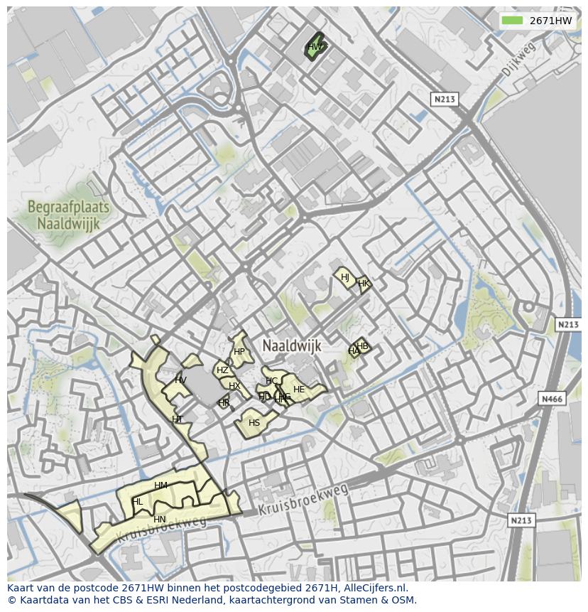 Afbeelding van het postcodegebied 2671 HW op de kaart.