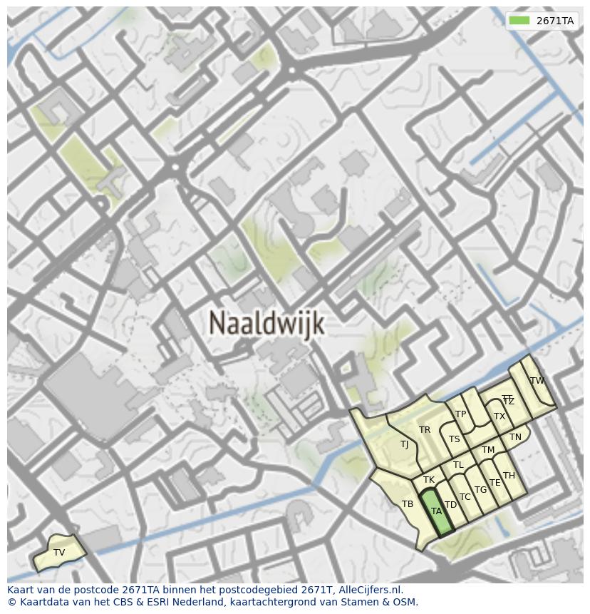 Afbeelding van het postcodegebied 2671 TA op de kaart.