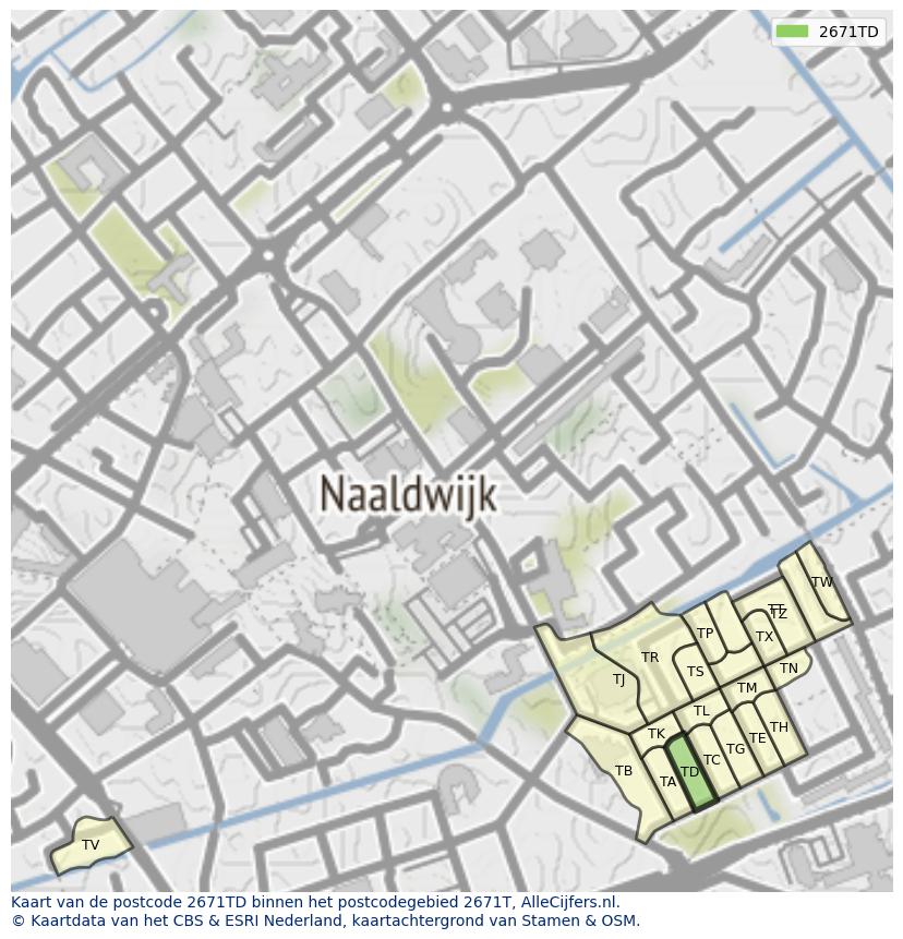 Afbeelding van het postcodegebied 2671 TD op de kaart.
