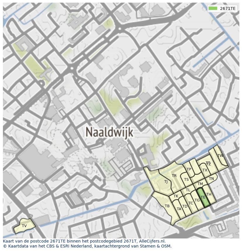 Afbeelding van het postcodegebied 2671 TE op de kaart.