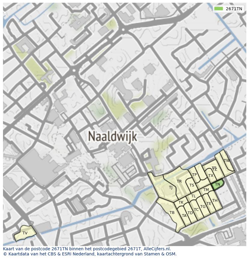 Afbeelding van het postcodegebied 2671 TN op de kaart.
