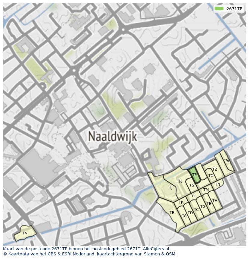Afbeelding van het postcodegebied 2671 TP op de kaart.
