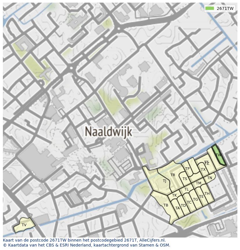 Afbeelding van het postcodegebied 2671 TW op de kaart.