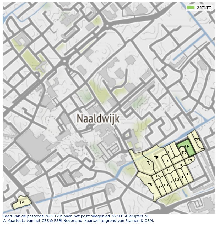 Afbeelding van het postcodegebied 2671 TZ op de kaart.