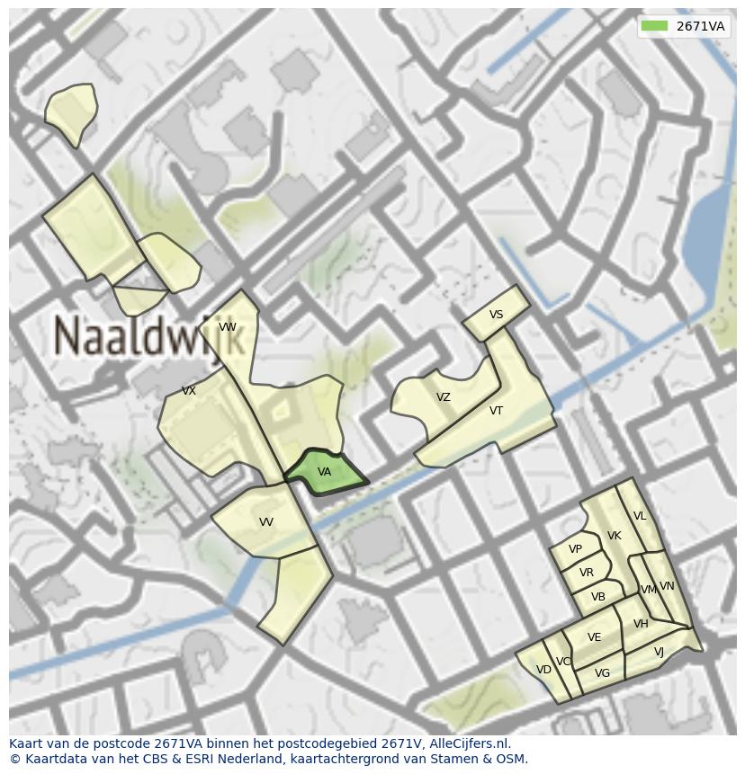 Afbeelding van het postcodegebied 2671 VA op de kaart.