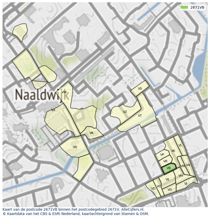 Afbeelding van het postcodegebied 2671 VB op de kaart.