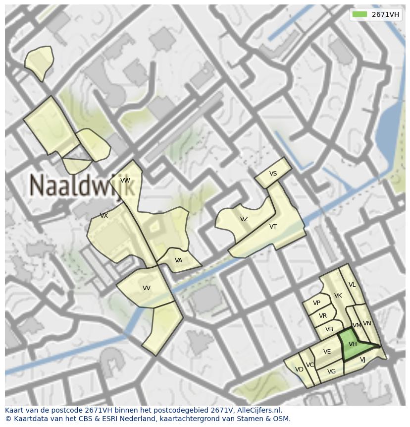 Afbeelding van het postcodegebied 2671 VH op de kaart.