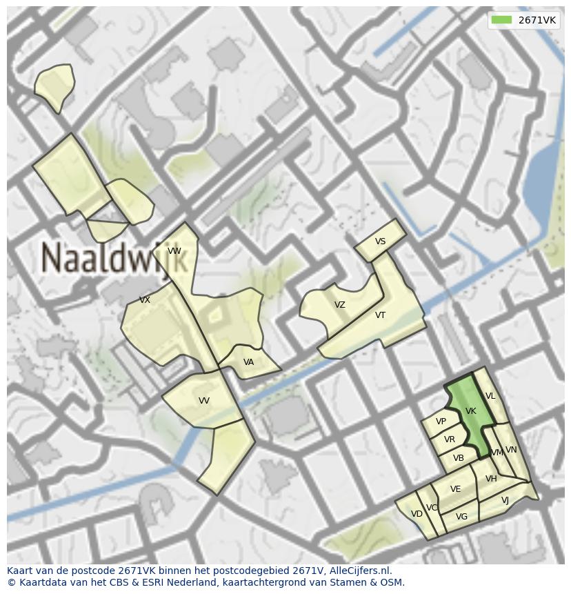 Afbeelding van het postcodegebied 2671 VK op de kaart.