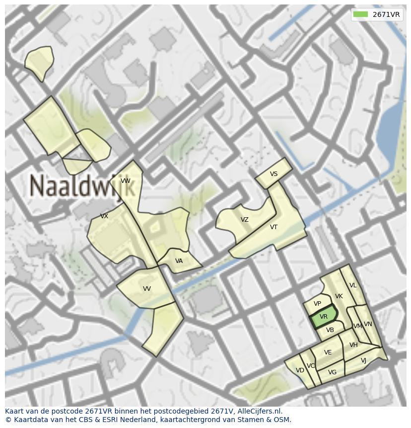Afbeelding van het postcodegebied 2671 VR op de kaart.
