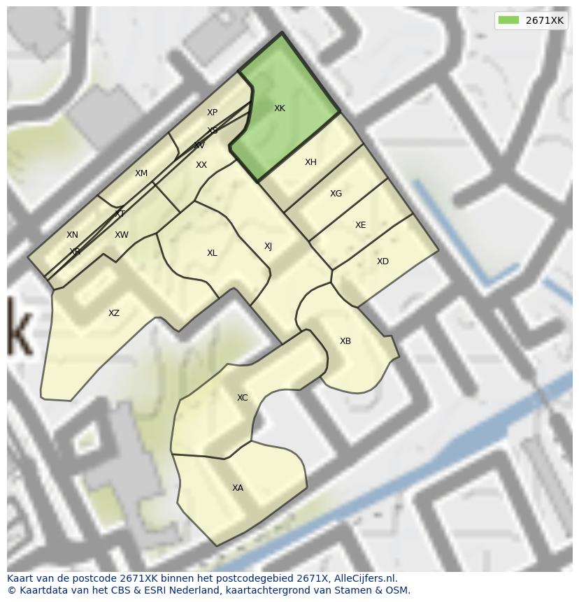 Afbeelding van het postcodegebied 2671 XK op de kaart.