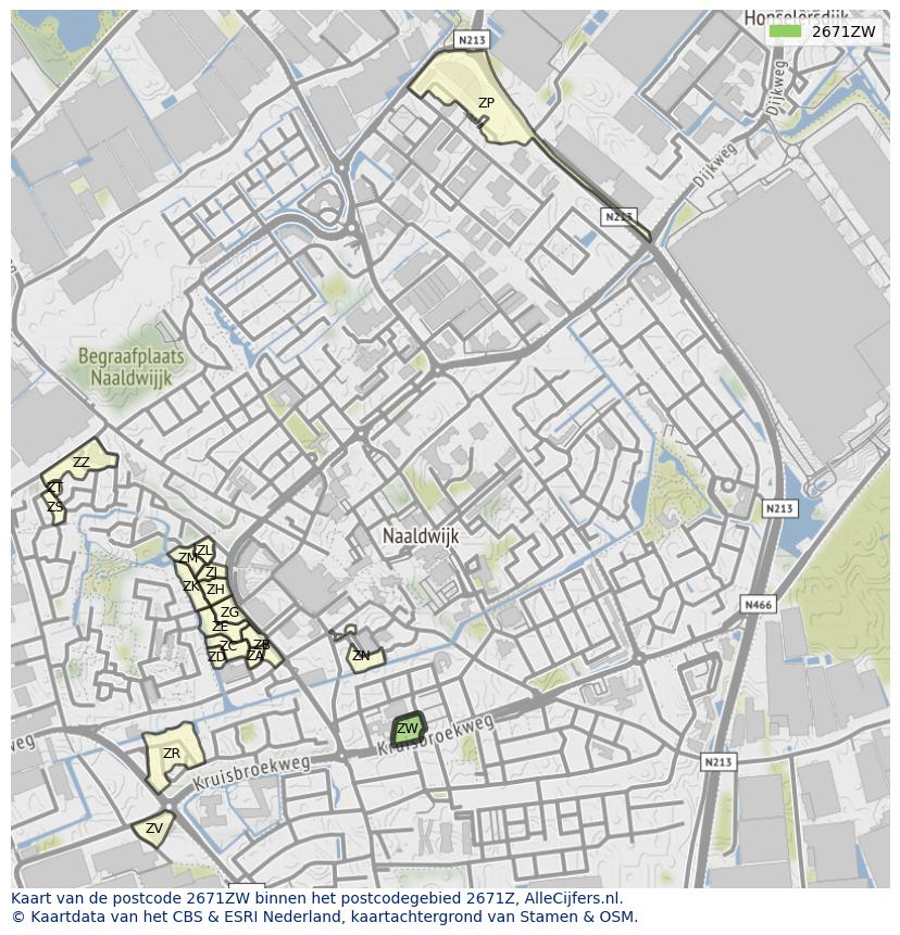 Afbeelding van het postcodegebied 2671 ZW op de kaart.