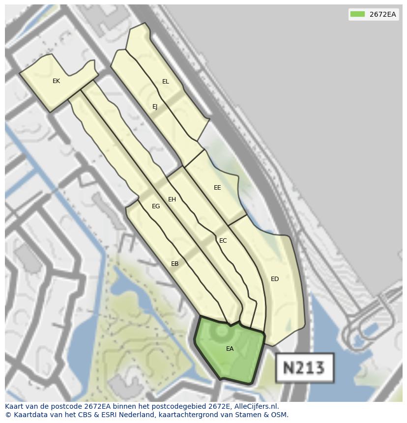 Afbeelding van het postcodegebied 2672 EA op de kaart.