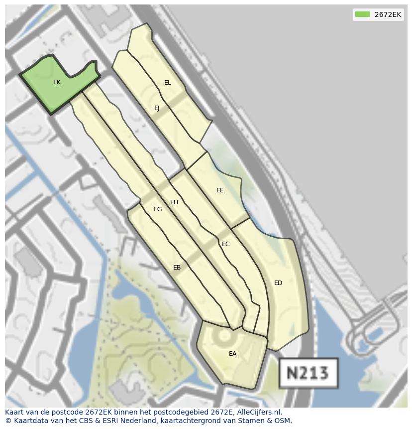 Afbeelding van het postcodegebied 2672 EK op de kaart.