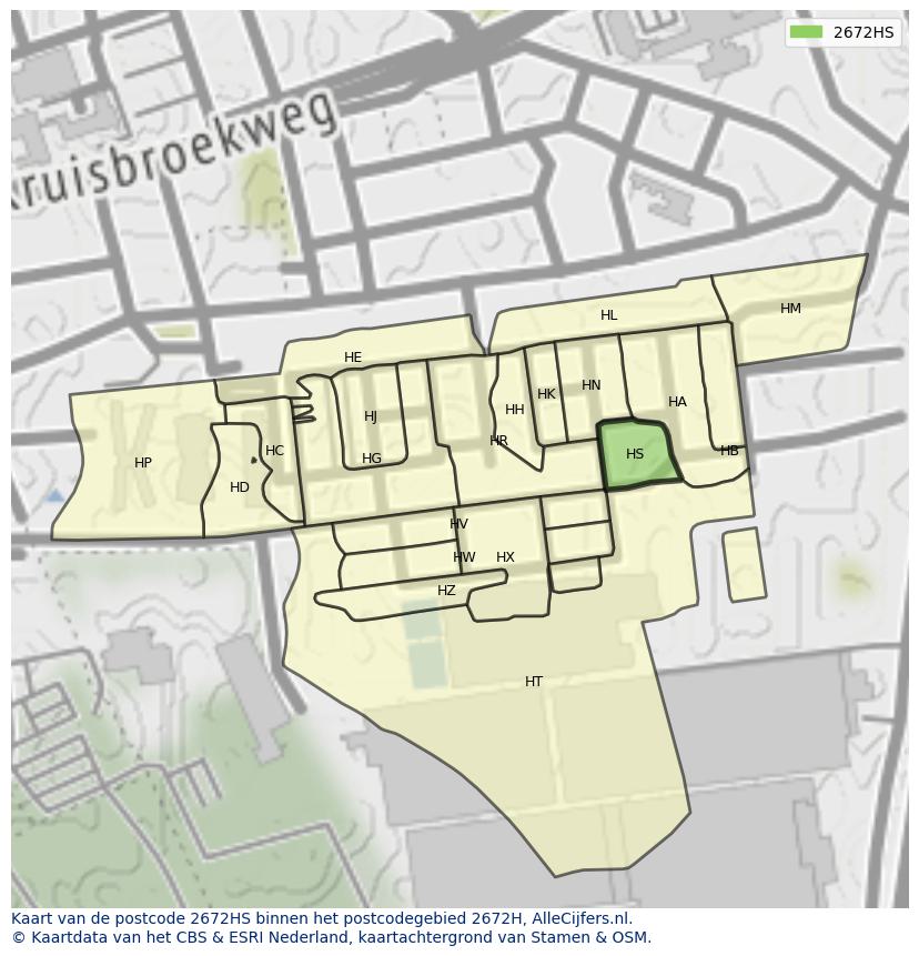 Afbeelding van het postcodegebied 2672 HS op de kaart.