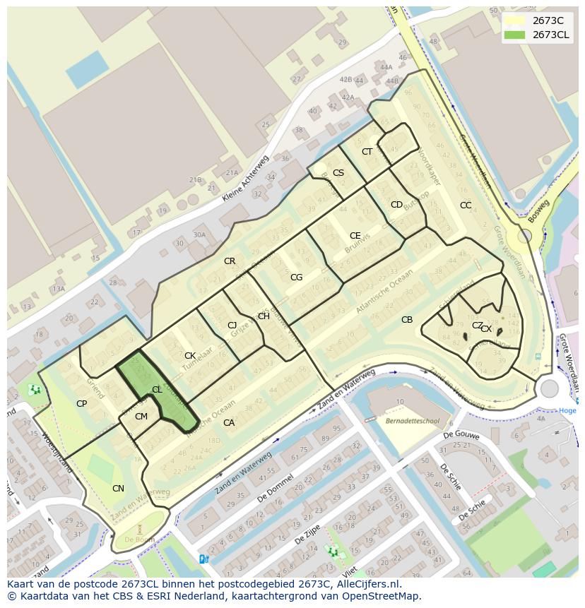 Afbeelding van het postcodegebied 2673 CL op de kaart.
