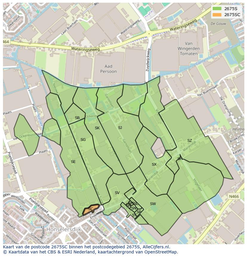 Afbeelding van het postcodegebied 2675 SC op de kaart.