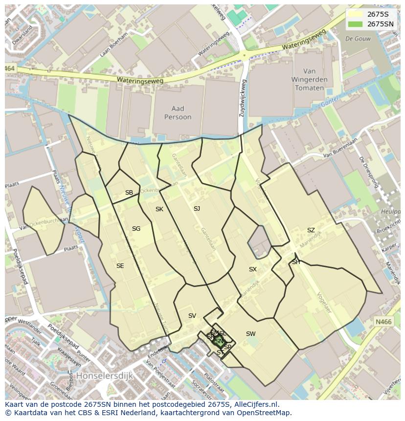 Afbeelding van het postcodegebied 2675 SN op de kaart.