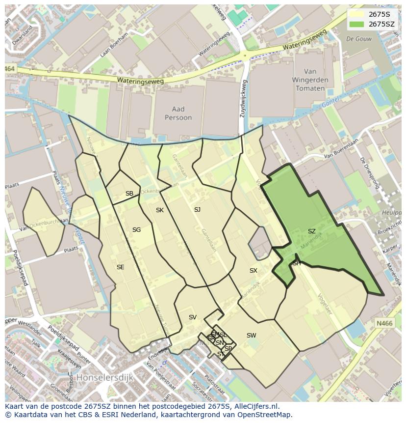 Afbeelding van het postcodegebied 2675 SZ op de kaart.