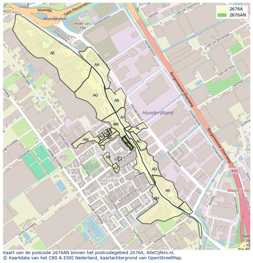 Afbeelding van het postcodegebied 2676 AN op de kaart.