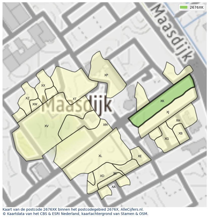 Afbeelding van het postcodegebied 2676 XK op de kaart.