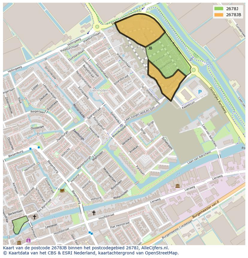Afbeelding van het postcodegebied 2678 JB op de kaart.