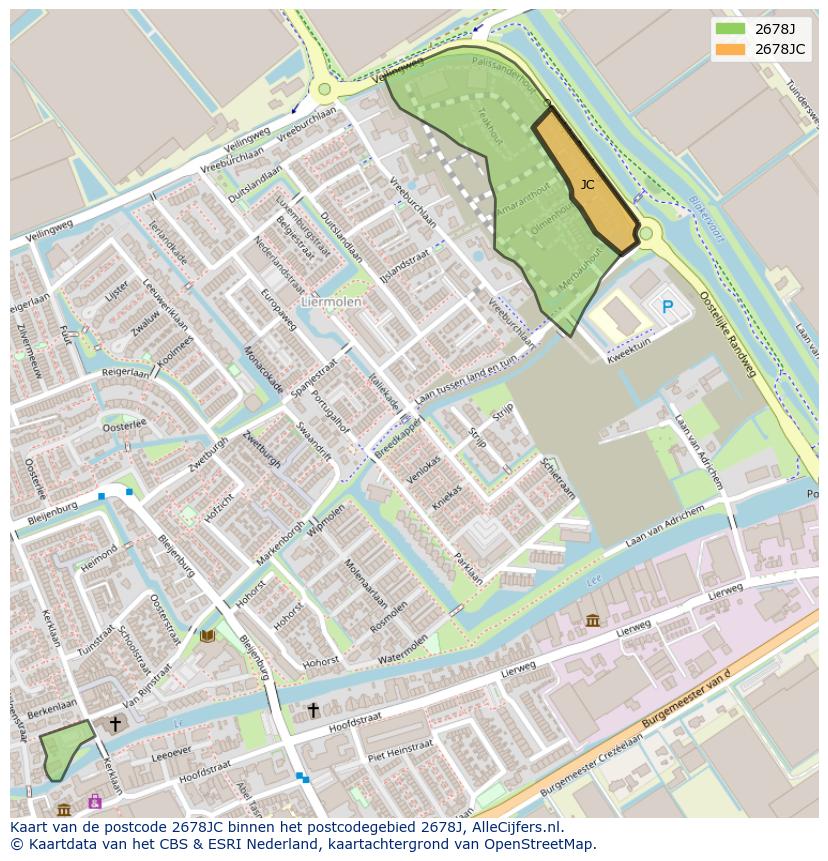 Afbeelding van het postcodegebied 2678 JC op de kaart.