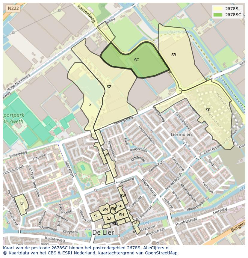 Afbeelding van het postcodegebied 2678 SC op de kaart.