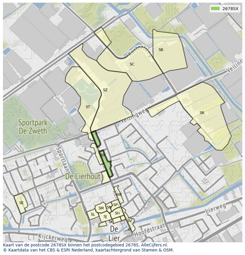 Afbeelding van het postcodegebied 2678 SX op de kaart.
