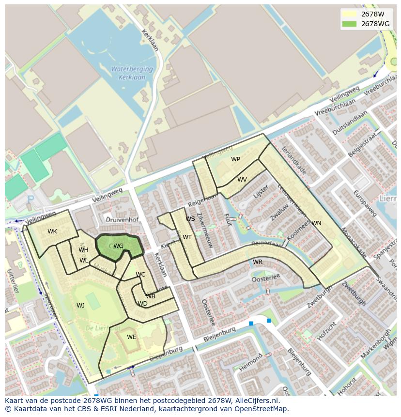 Afbeelding van het postcodegebied 2678 WG op de kaart.