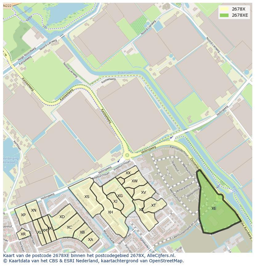 Afbeelding van het postcodegebied 2678 XE op de kaart.