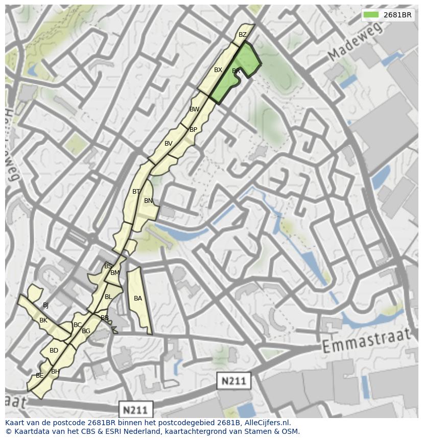 Afbeelding van het postcodegebied 2681 BR op de kaart.