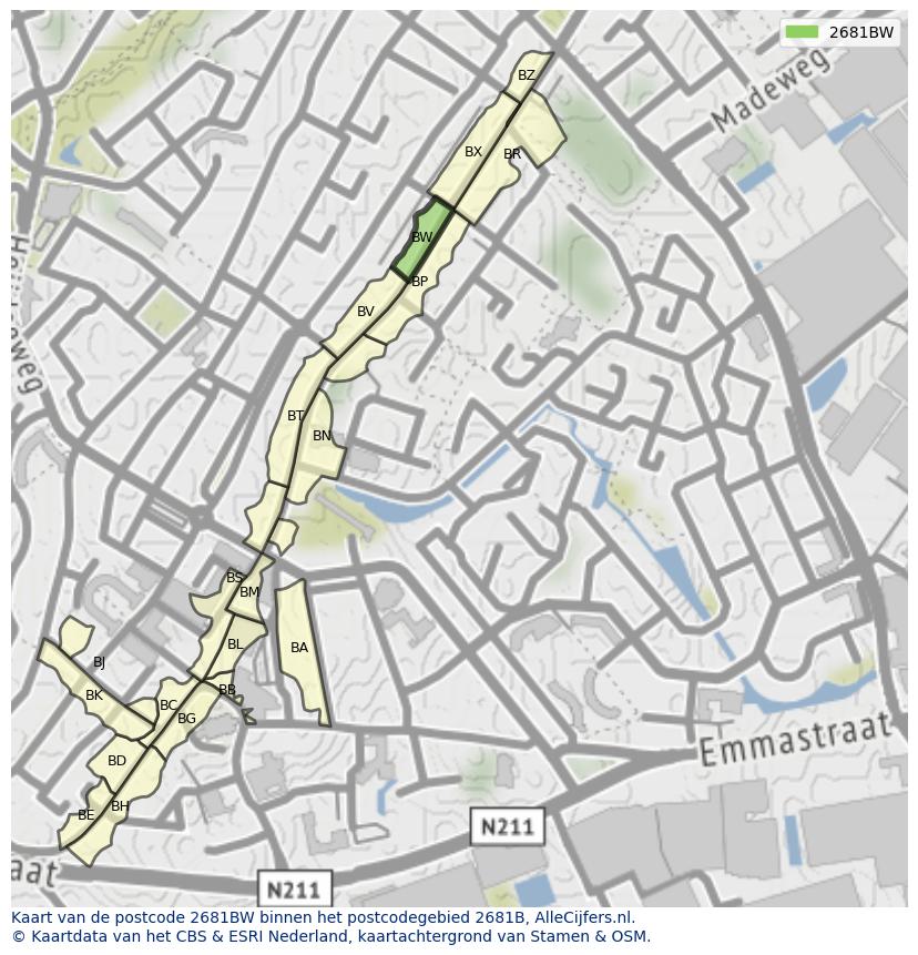 Afbeelding van het postcodegebied 2681 BW op de kaart.