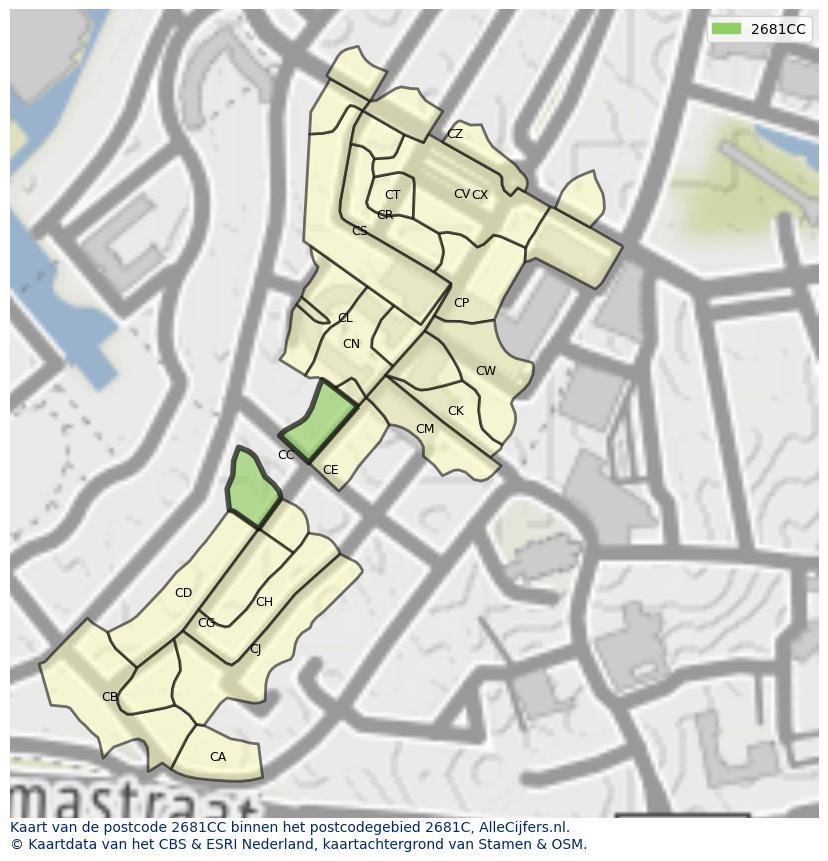 Afbeelding van het postcodegebied 2681 CC op de kaart.