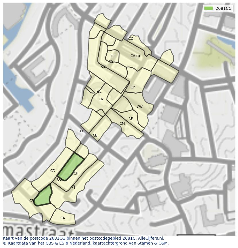 Afbeelding van het postcodegebied 2681 CG op de kaart.