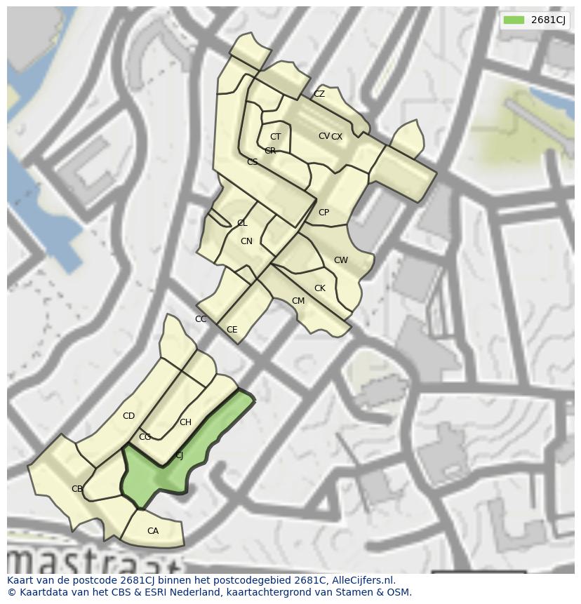 Afbeelding van het postcodegebied 2681 CJ op de kaart.