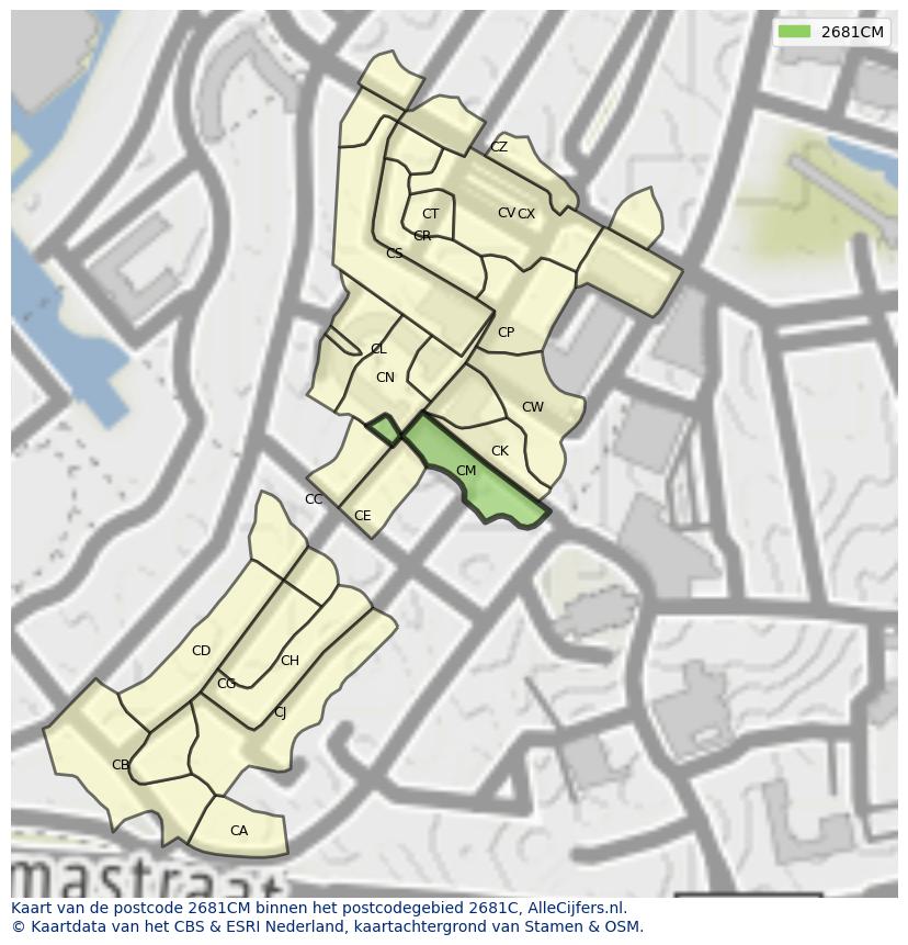Afbeelding van het postcodegebied 2681 CM op de kaart.