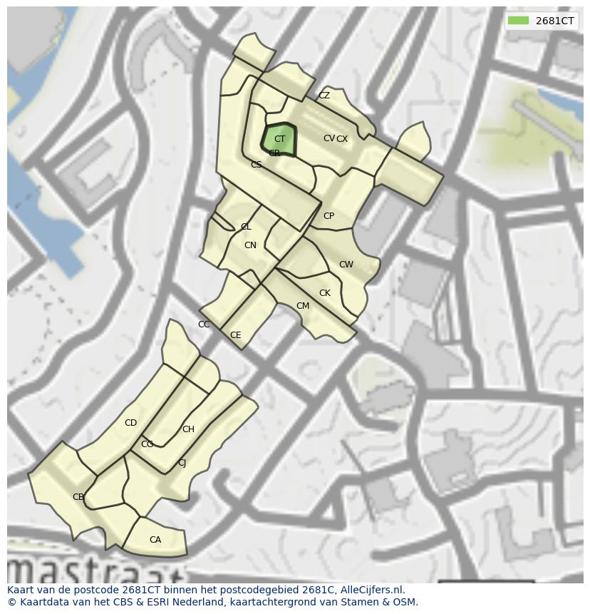 Afbeelding van het postcodegebied 2681 CT op de kaart.