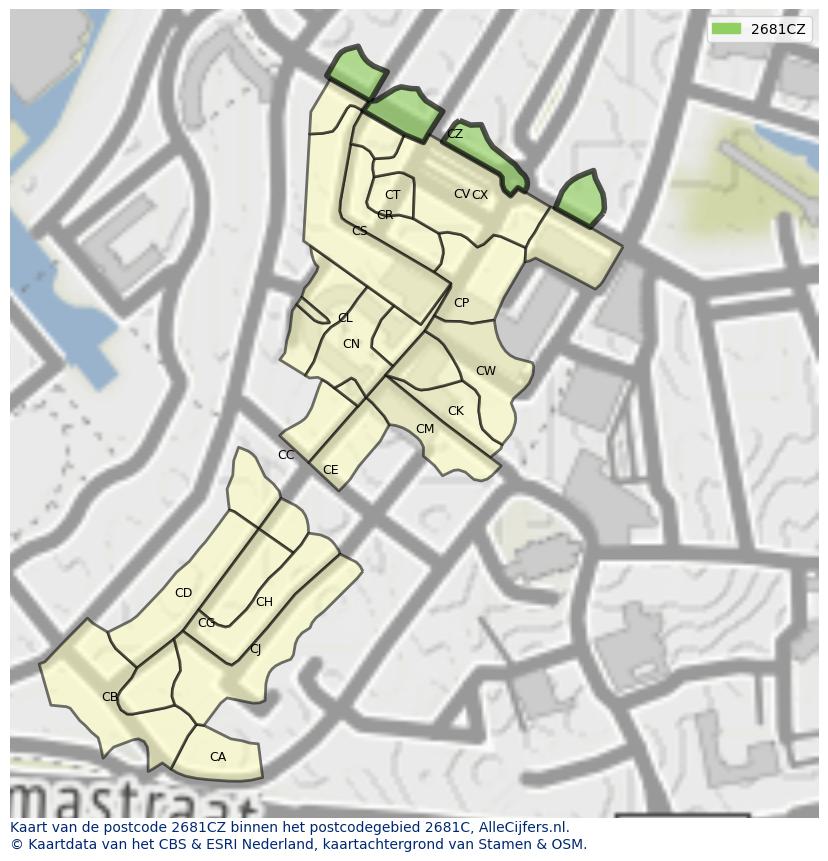 Afbeelding van het postcodegebied 2681 CZ op de kaart.