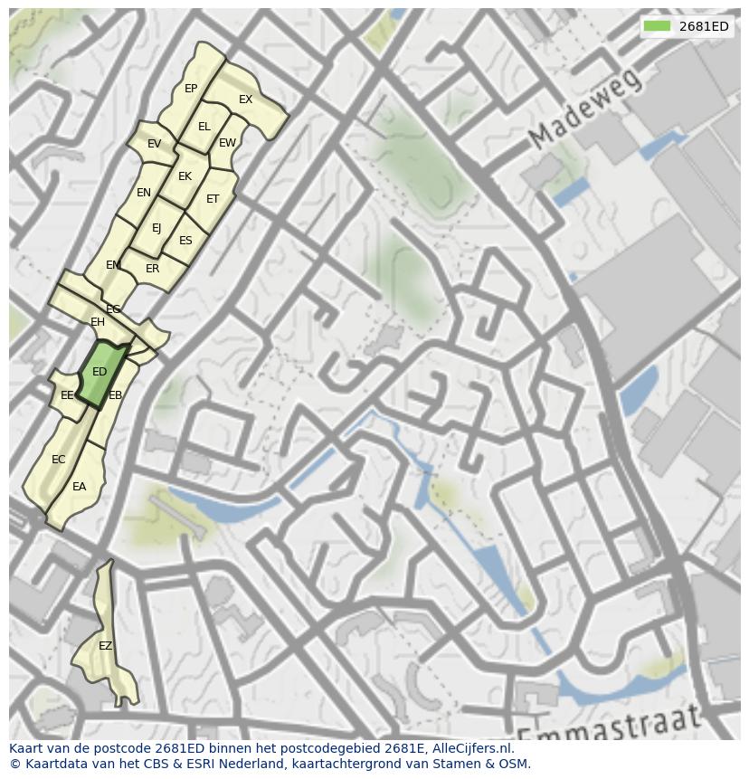 Afbeelding van het postcodegebied 2681 ED op de kaart.
