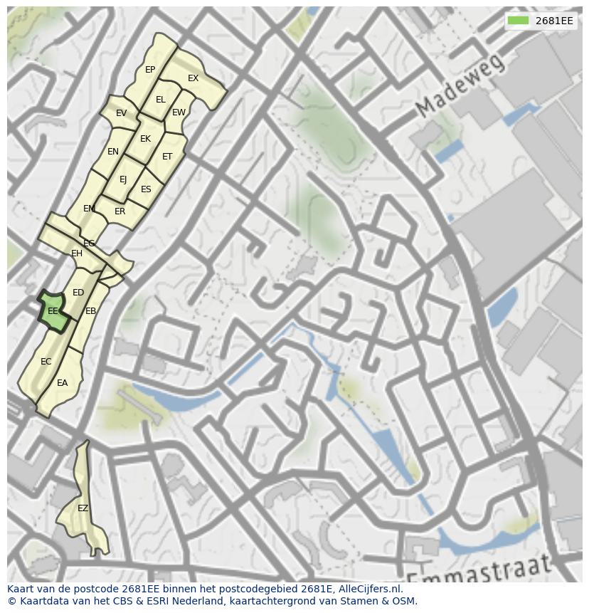 Afbeelding van het postcodegebied 2681 EE op de kaart.