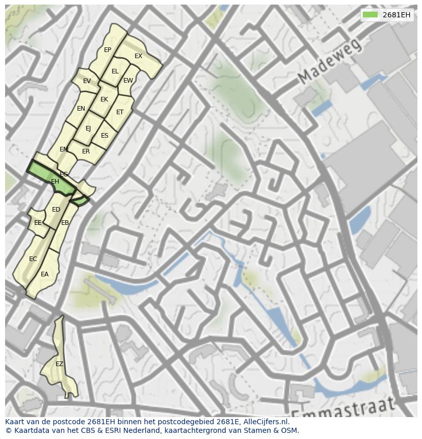 Afbeelding van het postcodegebied 2681 EH op de kaart.