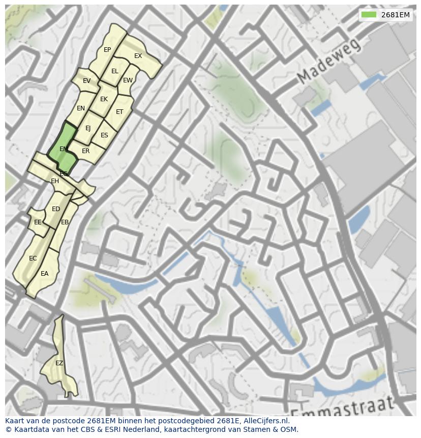 Afbeelding van het postcodegebied 2681 EM op de kaart.